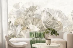 Fototapeta: Liście i kwiaty lilii malowane na murze