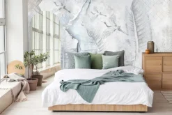 Fototapeta: Liście i żurawie na betonowej ścianie