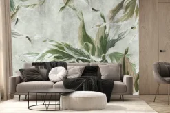 Fototapeta: Liście kwiatów na betonowej ścianie