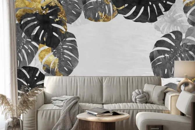 Fototapeta: Liście monstery z elementami złota