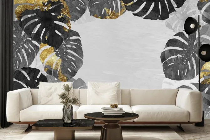 Fototapeta: Liście monstery z elementami złota