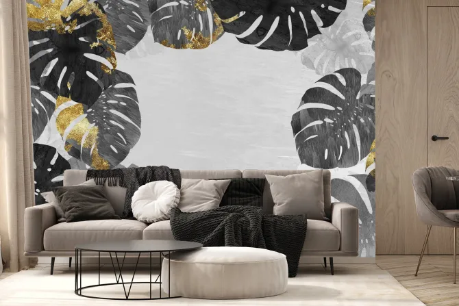 Fototapeta: Liście monstery z elementami złota