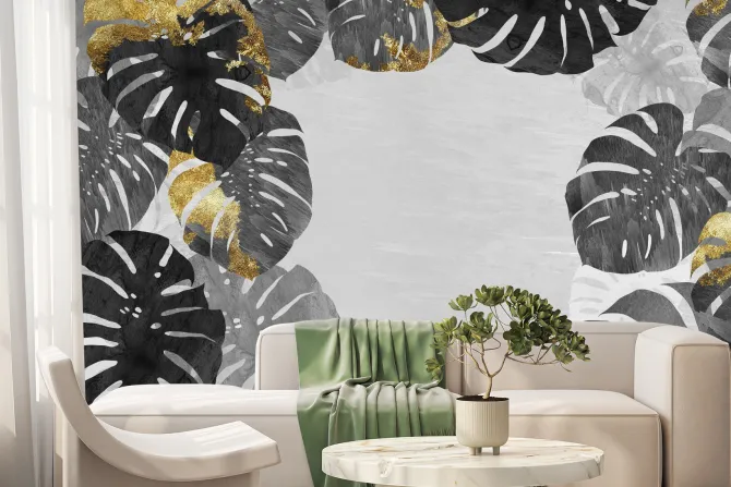 Fototapeta: Liście monstery z elementami złota