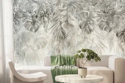 Fototapeta: Liście monstery palmy i bananowca w szarości