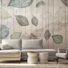 Fototapeta: Liście na drewnianym tle z desek styl rustykalny