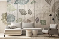 Fototapeta: Liście na drewnianym tle z desek styl rustykalny