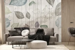 Fototapeta: Liście na drewnianym tle z desek styl rustykalny