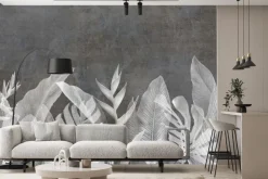 Fototapeta: Liście na imitacji betonu