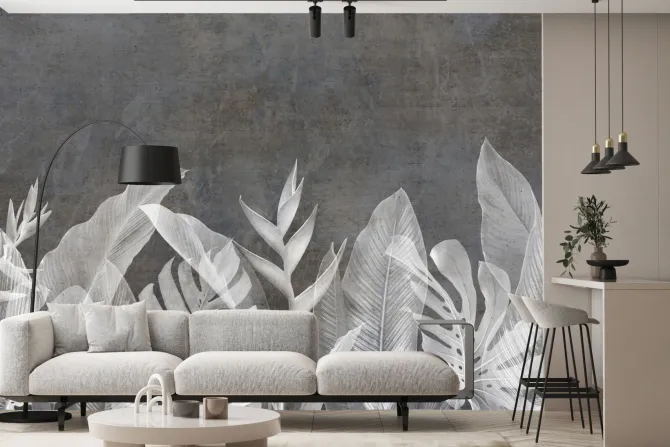 Fototapeta: Liście na imitacji betonu