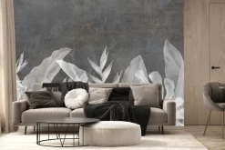 Fototapeta: Liście na imitacji betonu