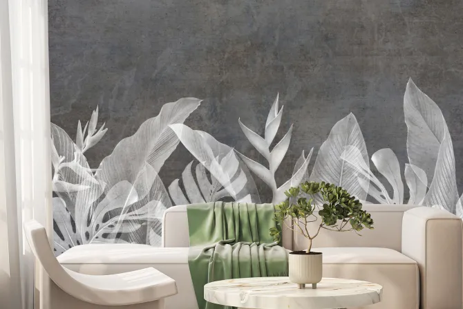 Fototapeta: Liście na imitacji betonu