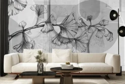 Fototapeta: Liście na szarym geometrycznym tle