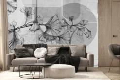 Fototapeta: Liście na szarym geometrycznym tle