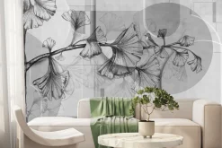 Fototapeta: Liście na szarym geometrycznym tle