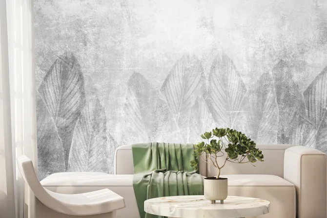 Fototapeta: Liście na szarym betonie