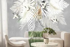 Fototapeta: Liście palm i paproci wśród ptaków