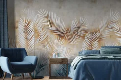 Fototapeta: Liście palm na niebiesko-brązowym tle