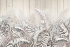 Fototapeta: Liście palm na drewnianych deskach