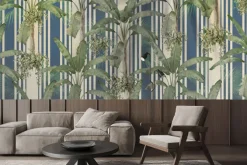 Fototapeta: Liście palm na tle niebieskich pasków