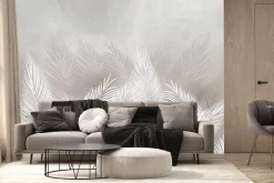 Fototapeta: Liście palmowe roślinny wzór na betonowej teksturze