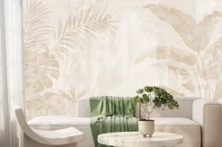 Fototapeta: Liście palmowe na jasnym muralu