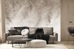 Fototapeta: Liście palmy zwisające z góry w odcieniach brązu