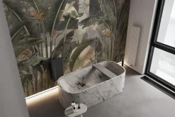 Fototapeta: Liście strelicji i motyle tropikalny botaniczny wzór