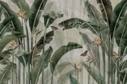 Fototapeta: Liście strelicji i motyle tropikalny botaniczny wzór