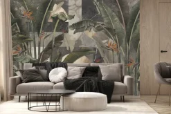 Fototapeta: Liście strelicji i motyle tropikalny botaniczny wzór