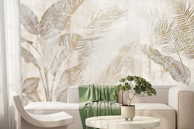 Fototapeta: Liście tropikalne efekt betonu