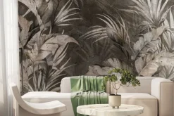 Fototapeta: Liście tropikalne na tle betonu w stylu industrialnym