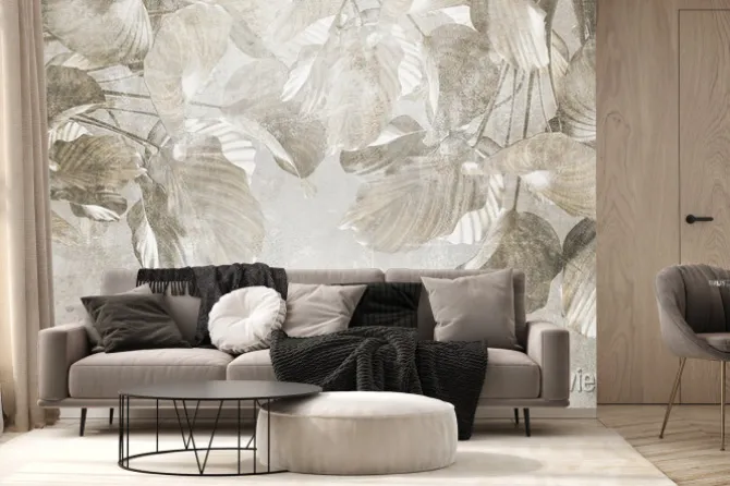 Fototapeta: Liście w beżowym kolorze na postarzanym tle