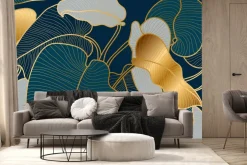 Fototapeta: Liście w stylu art deco ze złotawymi elementami