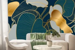 Fototapeta: Liście w stylu art deco ze złotawymi elementami