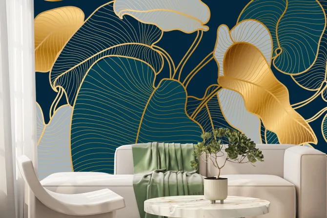 Fototapeta: Liście w stylu art deco ze złotawymi elementami