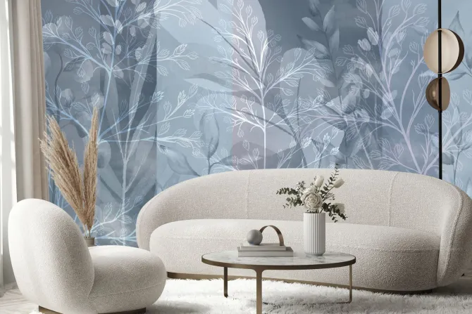 Fototapeta: Liście w szarym i niebieskim kolorze