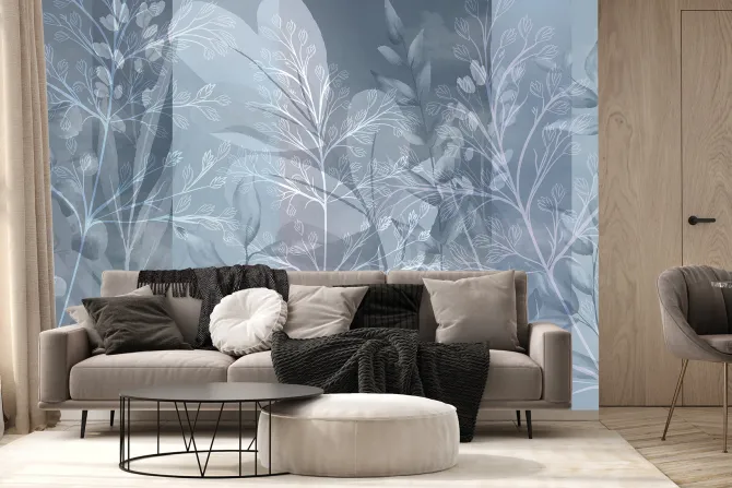 Fototapeta: Liście w szarym i niebieskim kolorze