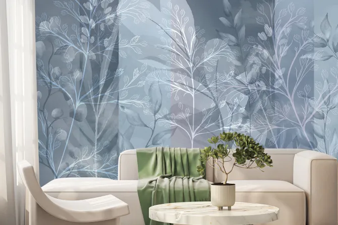 Fototapeta: Liście w szarym i niebieskim kolorze