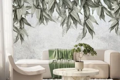 Fototapeta: Liście zwisające z góry na tle betonu