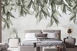 Fototapeta: Liście zwisające z góry na tle betonu