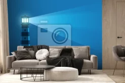 Fototapeta: Lighthouse tower with a ray of light in the dark