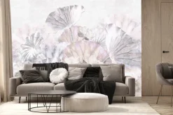 Fototapeta: Lilie wodne i liście w pastelowych barwach