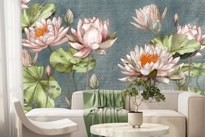 Fototapeta: Lilie wodne i zielone liście