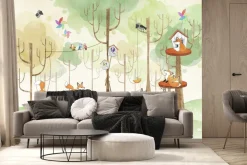 Fototapeta: Lisy bawiące się w lesie z wzgórzami