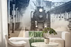 Fototapeta: Lokomotywa retro pociąg na dworcu