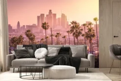 Fototapeta: Los angeles krajobraz o zachodzie słońca z palmami