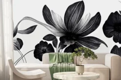 Fototapeta: Luxury black and white flowers art background