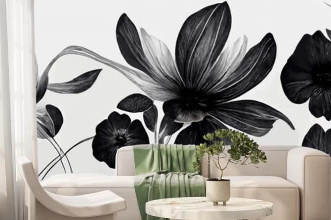 Fototapeta: Luxury black and white flowers art background