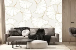 Fototapeta: Luxury gold ginkgo background design vector.