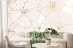 Fototapeta: Luxury golden wild flower line art background vector. natural